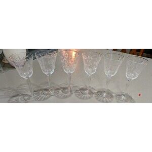 Antique Tiffin Flanders Wine Claret Glass Etched Poppy Stem 15024 - Set of 6